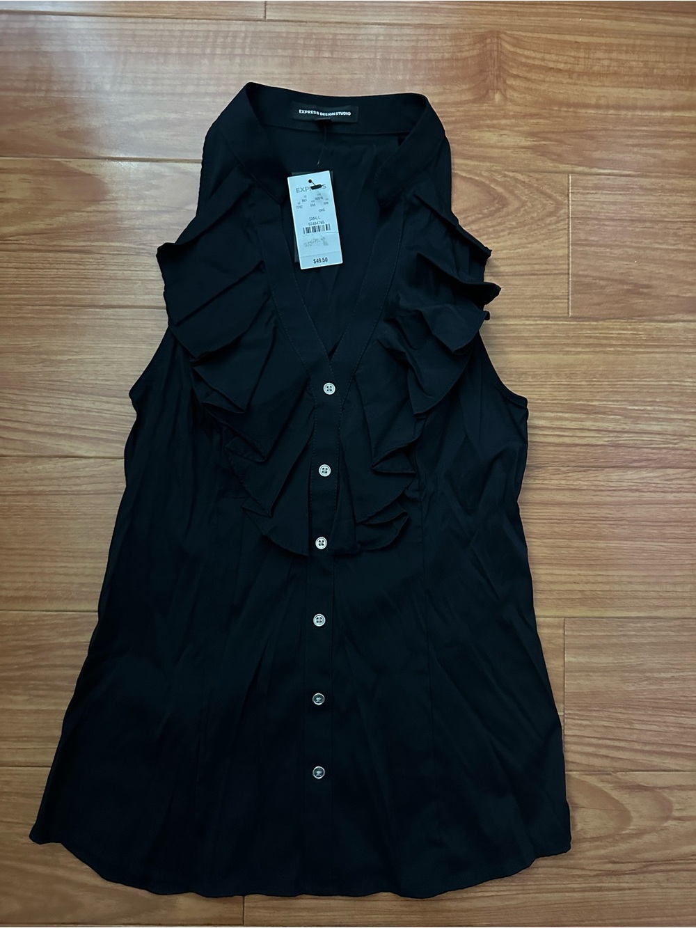 Express Black Sleeveless Ruffle V-Neck Button Front Blouse